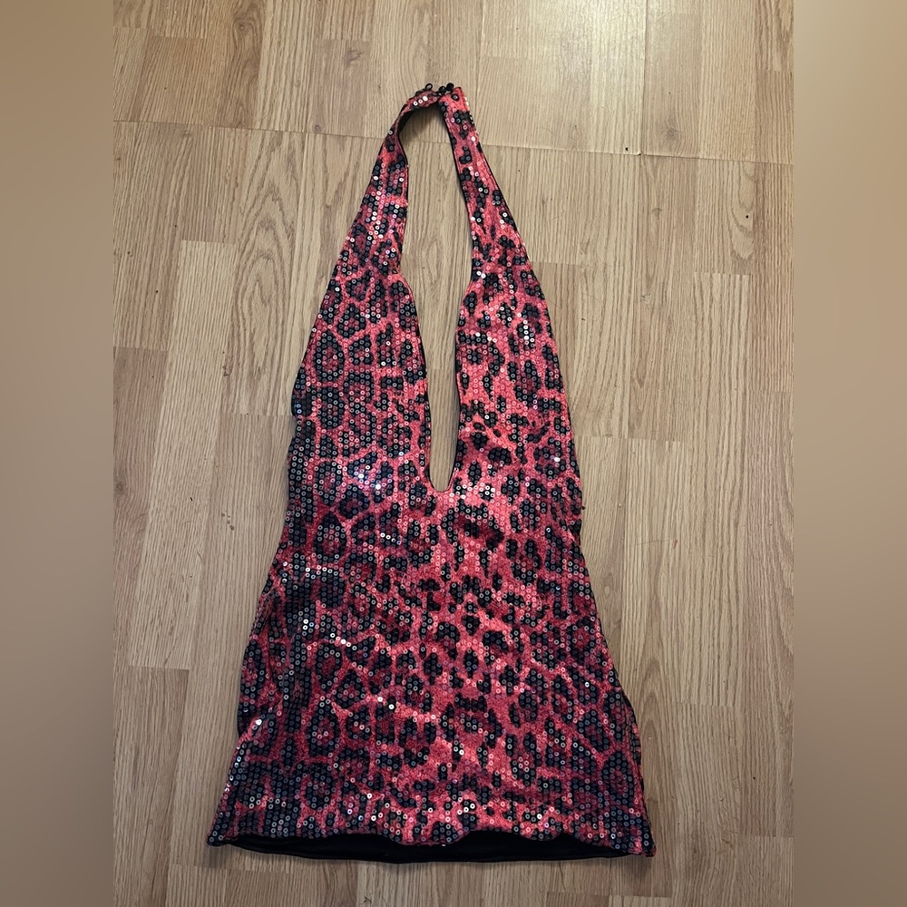 RED Y2K LEOPARD V-NECK BODY-CON DRESS